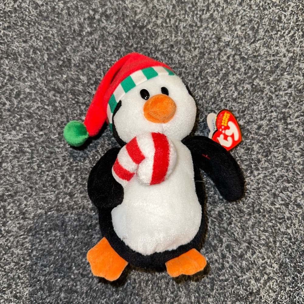 NWT TY Penguin Plush Toy with Red and Green Hat Candy Cane